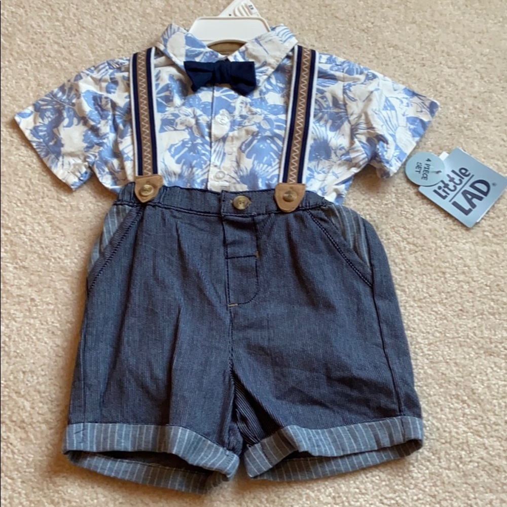 Toddler dressy outfit with bow tie and suspenders